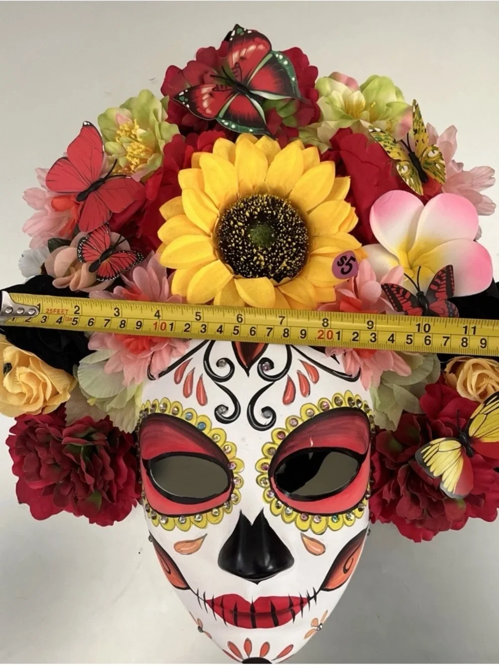 Day of Dead Dia de Muertos Full Face Mask Flower Butterfly Headpiece Wall Decor